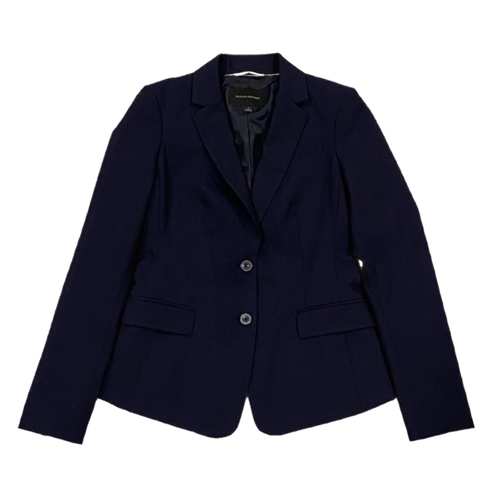 Banana Republic Wool Blend Blazer Women's Size 0 Blue Long Sleeve Stretch Jacket
